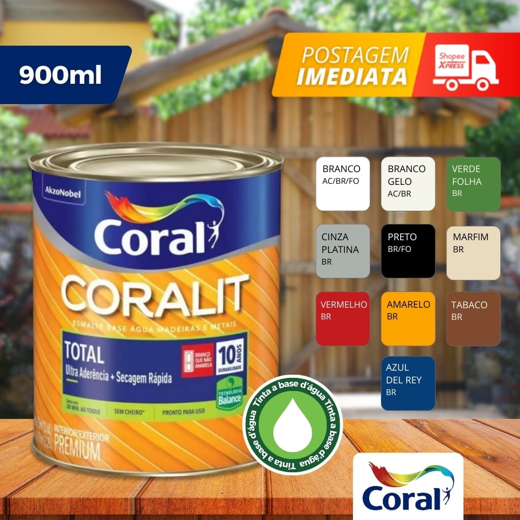 Tinta Esmalte Sintético 900ml Base Água Coralit- Coral
