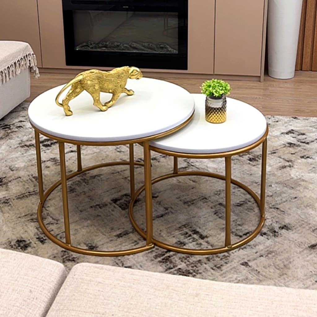 Kit 2 Mesa de Canto Lateral Redonda Centro Apoio para Sofa Casa Sala Decoração Madeira MDF branca Branca MDF