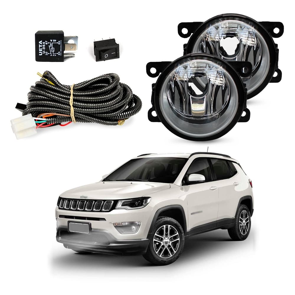 Kit Farol de Milha Jeep Compass 2017 a 2021 Farol Auxiliar de Carro Lente de Vidro Neblina Automotivo