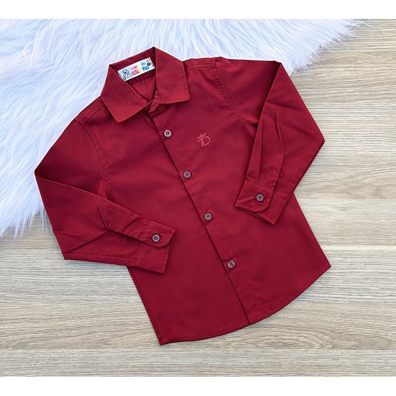 Camisa Social Infantil Marsala Masculino Menino Manga Longa 1 a 16 Anos