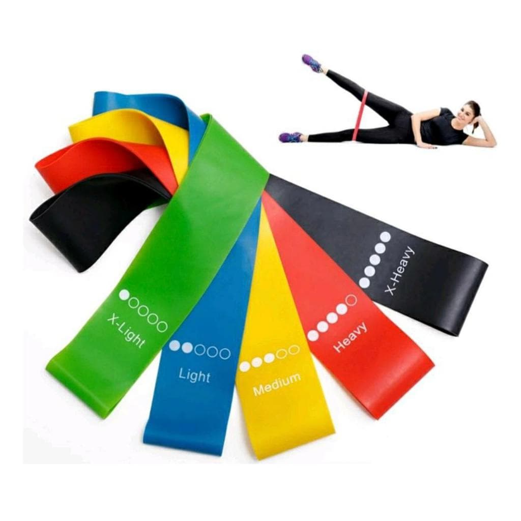 Kit 5 Faixa Elástica para Exercício em Casa Treino Academia Fisioterapia Yoga Multifuncional