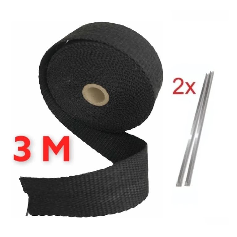 Fita Manta Termica Termotape Escapamento Preta 3 Metros + 2 Abraçadeiras Para carro Moto Coletor