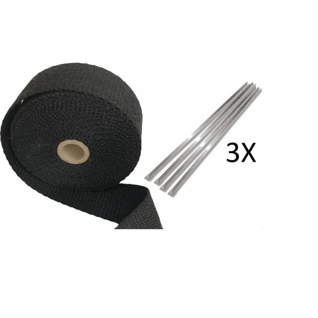 Fita Manta Termica Termotape Preta para Escapamento Carro Moto Coletor 4 Metros + 3 Abraçadeiras