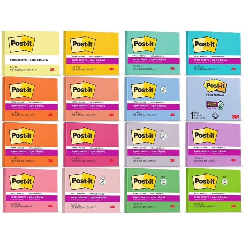 Bloco de Notas Adesivas 76x102mm-90 Folhas-Cores-Post it 3M