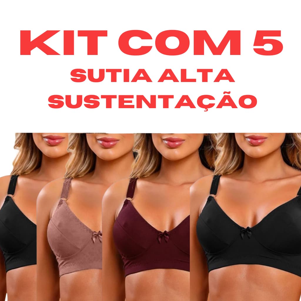 Kit 5 Sutiã Sustentação Reforçado Lateral Larga Sem Bojo Promoção