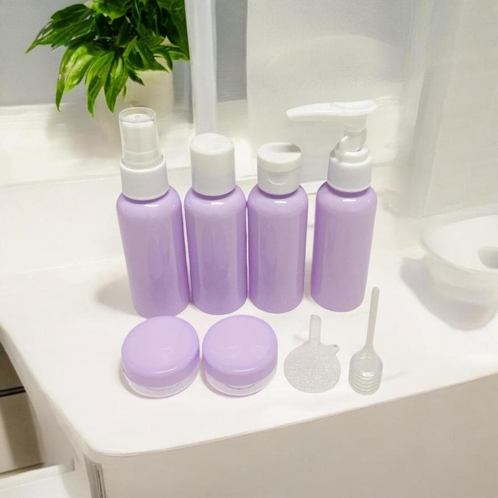 Kit Para Viagem 9 Peças c/ Bolsa- Porta Shampoo- Mini Frascos- Pote Creme   CÓDIGO:H71866/INTERPONTE