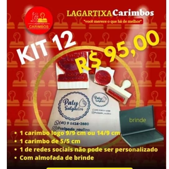 Kit carimbos personalizados N12 (Logo + redes sociais + 5/5cm personalizado)