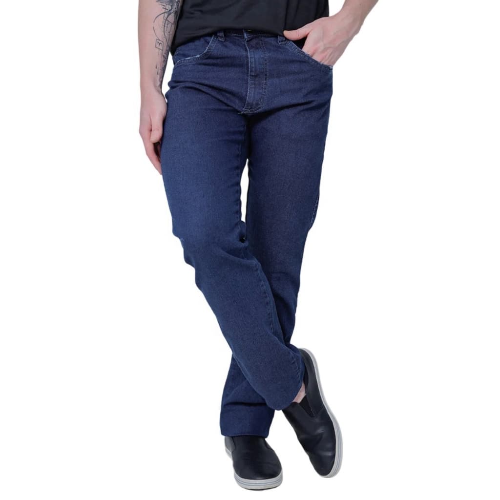 Kit 2 Calças Jeans Masculina Azul Escuro Preta Reta Tradicional Elastano Lycra Trabalho Country