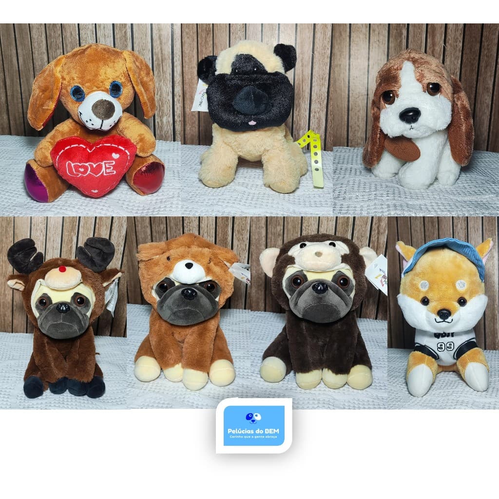Pug de pelúcia fantasiado de Ursinho ou Alce Rena ou Raposa -  BR machine Premium 23 cm altura