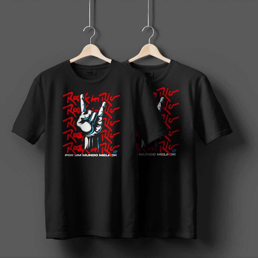 Camiseta Rock in Rio Oficial 2025 Estampa Mão Rock Roll Camisa Branca ou Preto Exclusiva Promoção