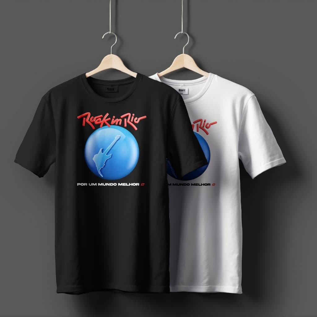 Camiseta Rock in Rio 2024 Oficial Estampa Mundo Rock Roll Exclusiva Promoção Algodão