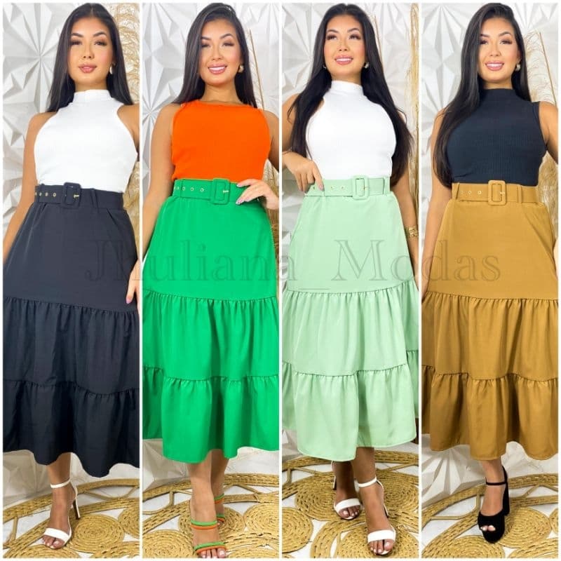 saia três marias com cinto forrado moda evangélica feminina