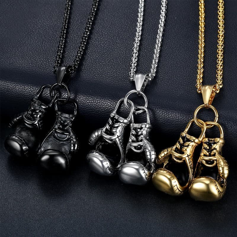 Colar Pingente Luvas De Boxe Aço Inoxidável Cordão Fit boxing Muay Thai Luta Artes Marciais MMA UFC