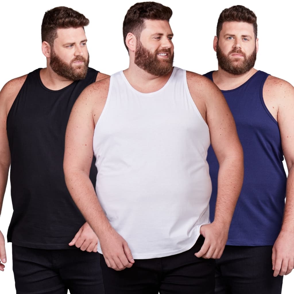 Kit 3 Camisas Regatas Básica Plus Size Algodão Premium