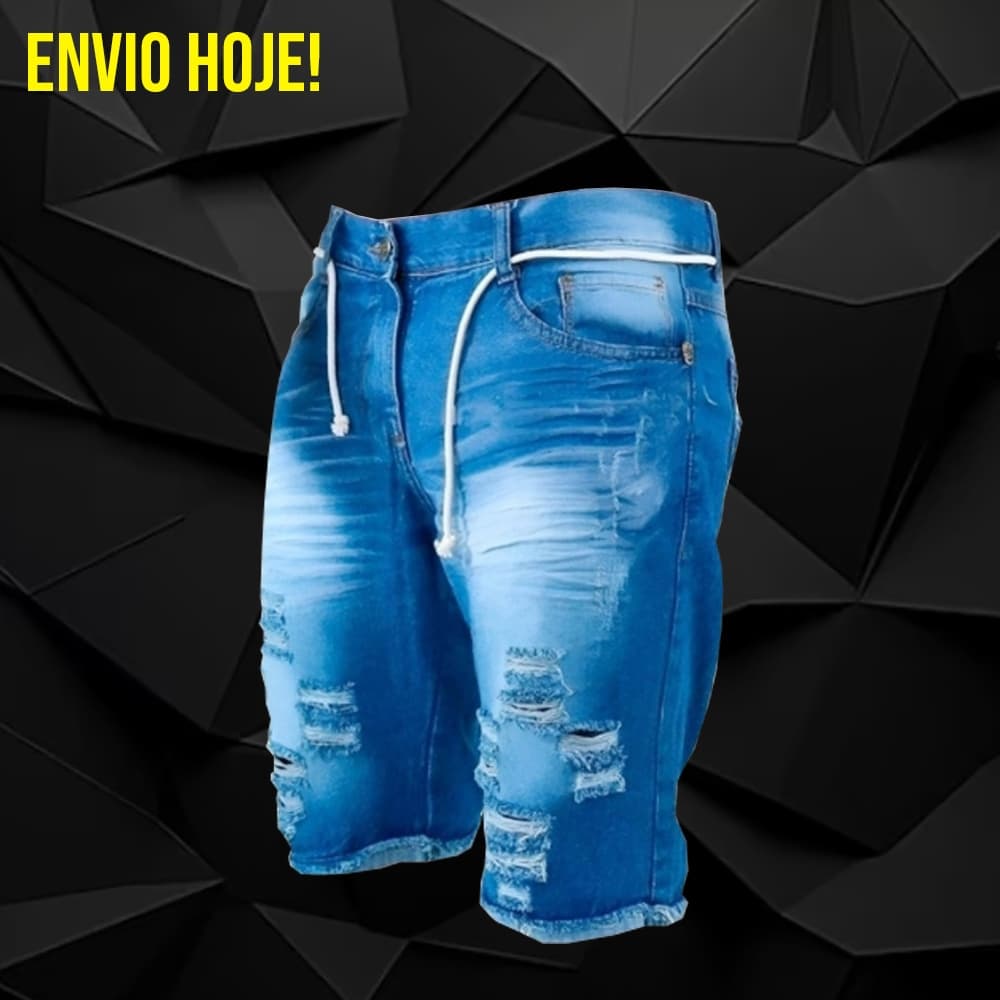 Bermuda Jeans Masculina Rasgada Desfiada Shorts Rasgado + Short Rasgadinho Escura Preto Branco Claro