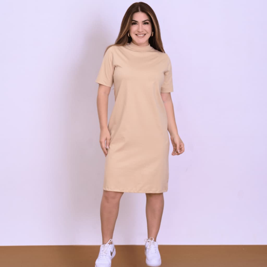 VESTIDO GOLA ALTA 100% ALGODÃO LUXO CONFORTAVEL