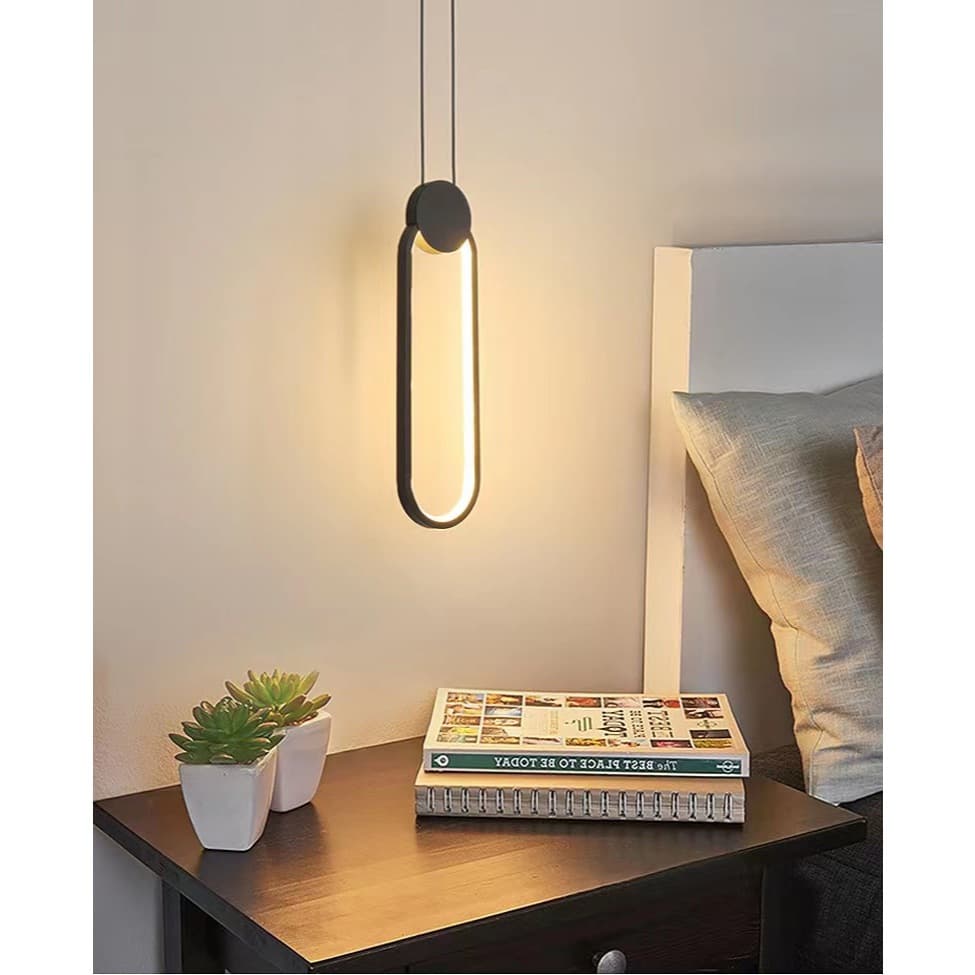 Lustre Preto Led Oval Pendente 8W 3 Em 1 Branco Quente Frio E Neutro 1.20 Mts Bivolt Design Moderno