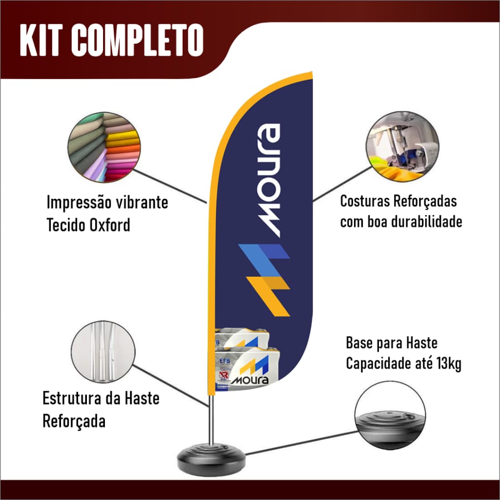Bandeira Wind Banner Bateria Moura - Bandeira Dupla face - kit completo Haste, Base e Bandeira