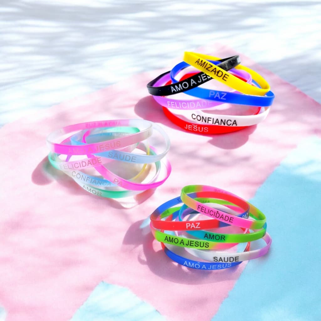 6 Pulseiras de Silicone Coloridas Palavra Motivacional Amizade Amor Cristão Presente