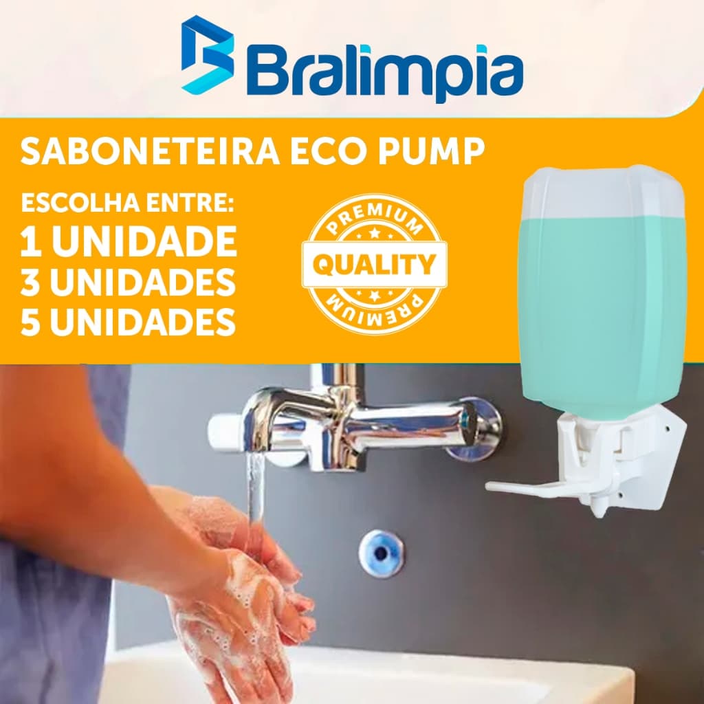 Saboneteira Eco Pump com Capacidade 1 Litro BRALIMPIA ESCOLHA A QUANTIDADE