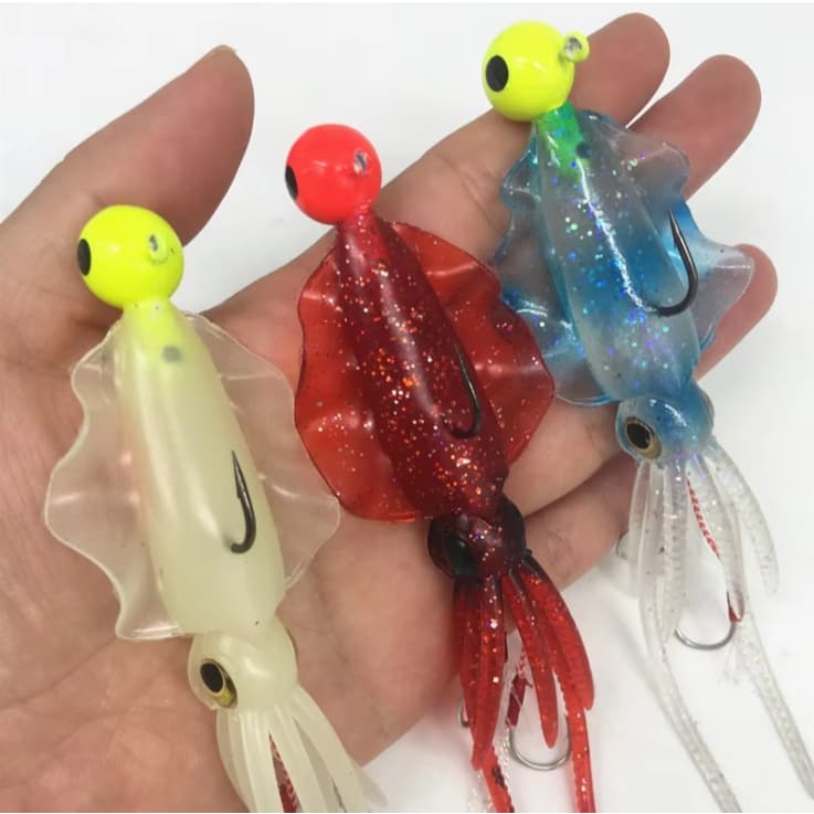 ISCA ARTIFICIAL LULA/ POLVO COM JIG HEAD EM SILICONE 13CM 25GR PARA PESCA - 01 UNIDADE