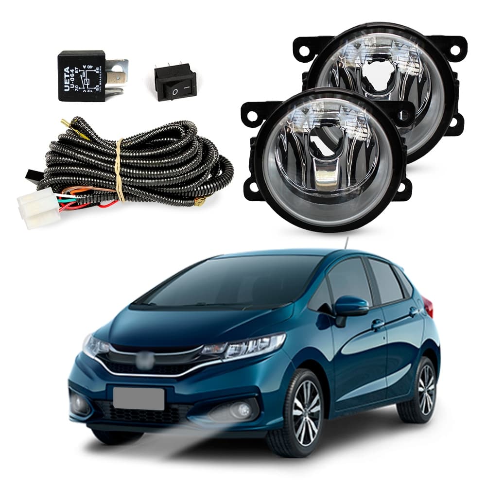 Kit Farol de Milha New Fit 2015 a 2017 Farol Auxiliar de Carro Lente de Vidro Neblina Automotivo