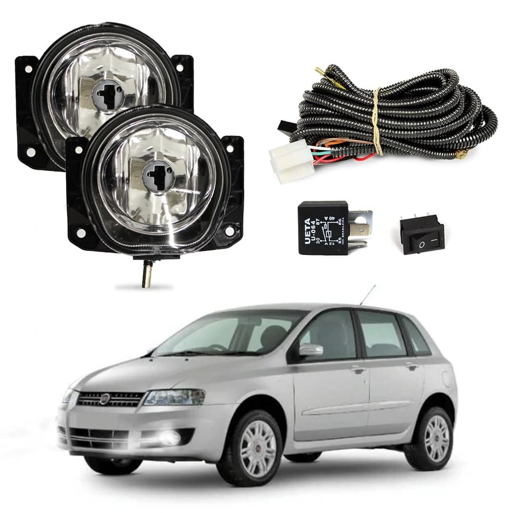 Kit Farol de Milha Stilo 2002 a 2011 Farol Auxiliar de Carro Lente de Vidro Neblina Automotivo