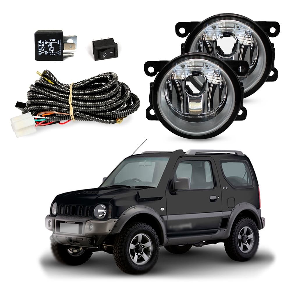 Kit Farol de Milha Jimny 2009 a 2019 Farol Auxiliar de Carro Lente de Vidro Neblina Automotivo