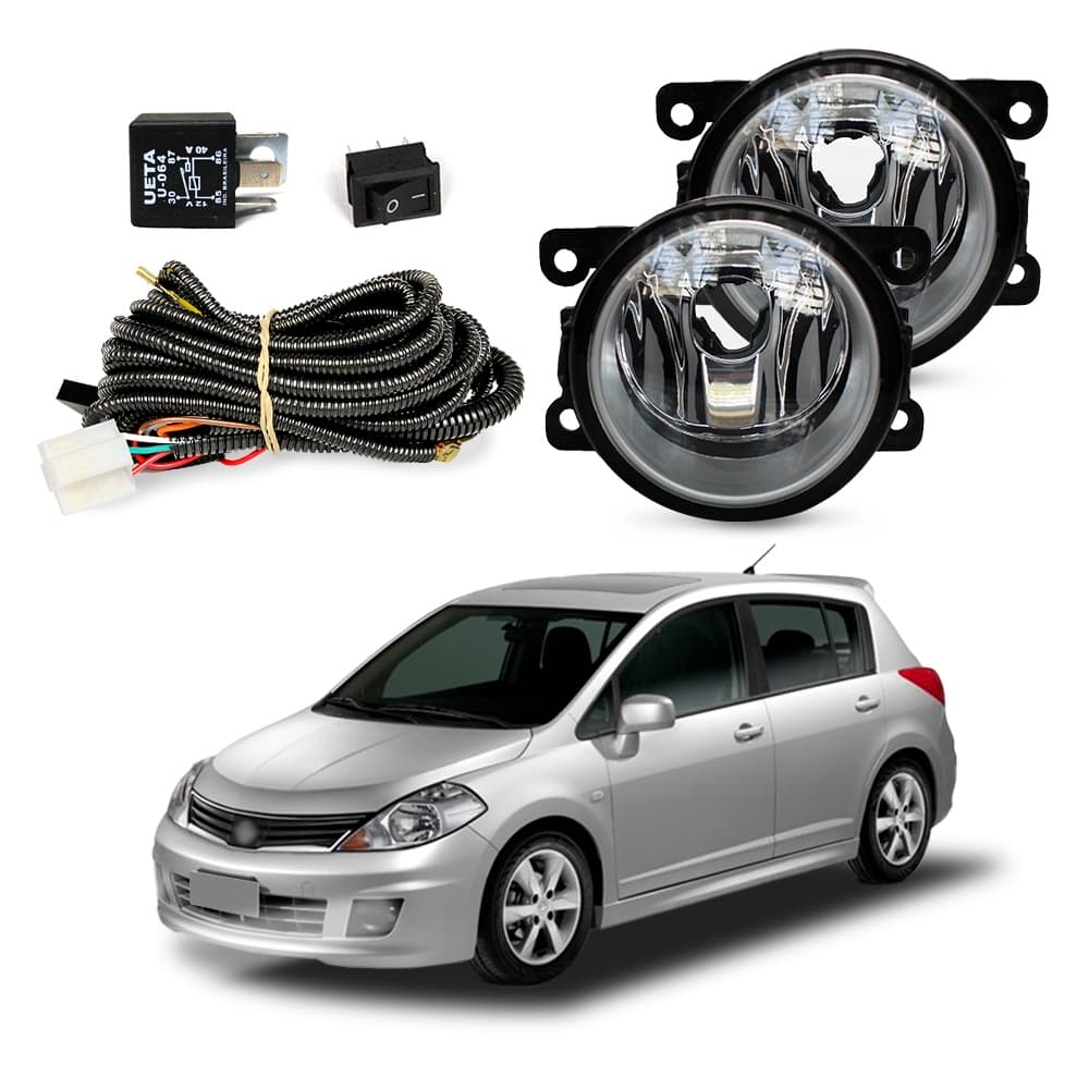 Kit Farol de Milha Tiida 2008 a 2013 Farol Auxiliar de Carro Lente de Vidro Neblina Automotivo