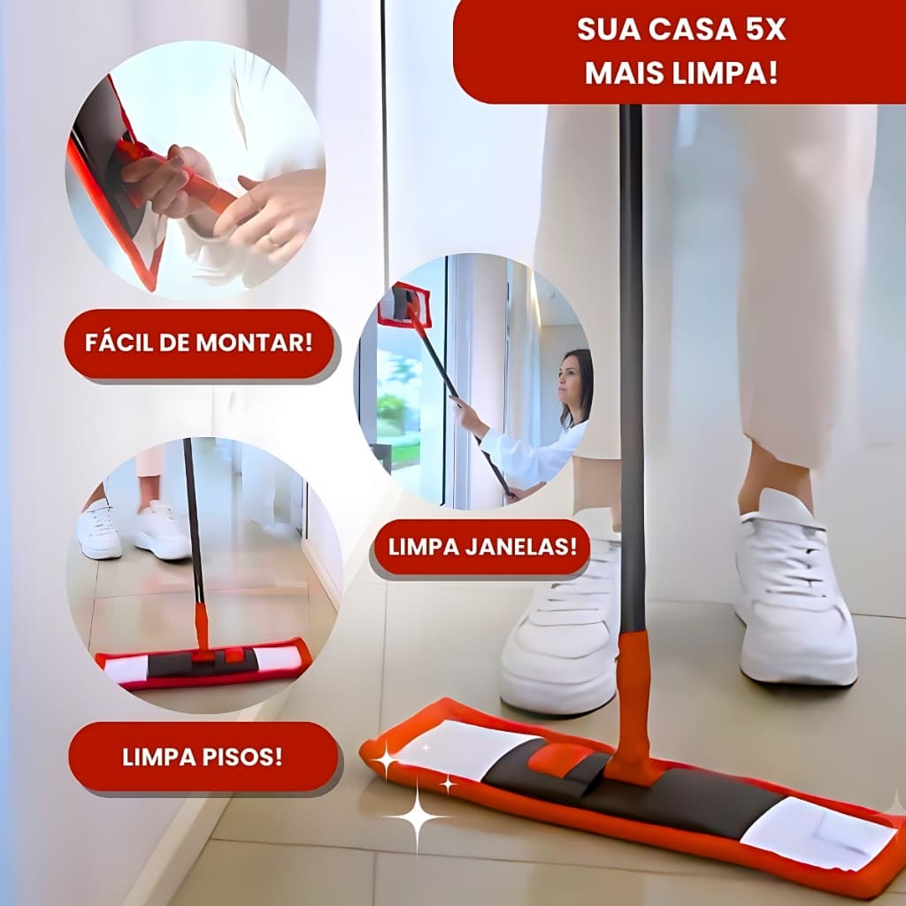 Esfregão de Microfibra Powermaid Mop – Limpeza Profunda com Vassoura Mágica, Prático e Eficiente