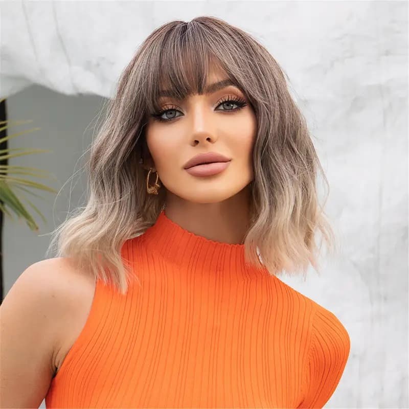 Peruca Orgânica Ondulada Com Franja Fibra Premium Lindíssima Top Hair MILA
