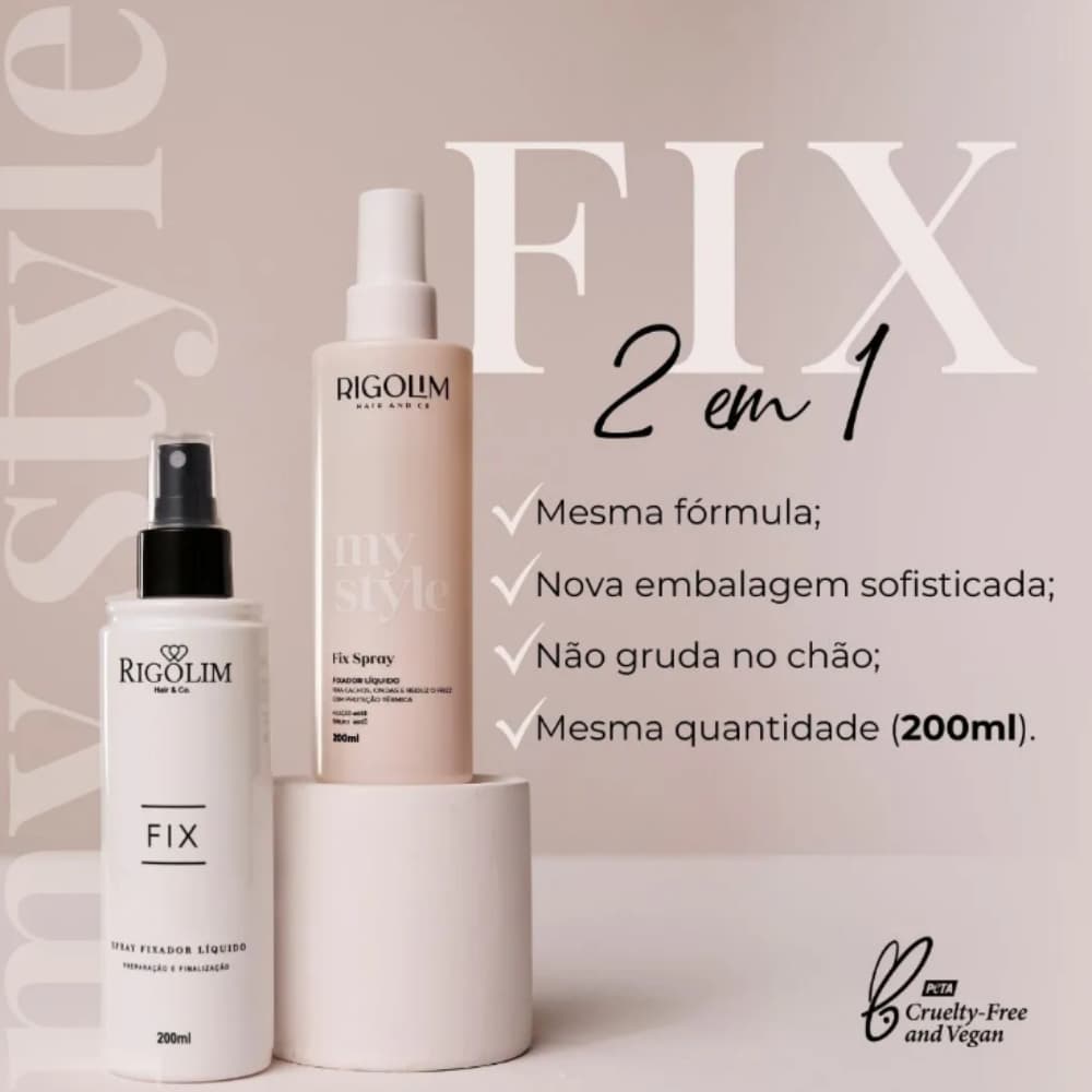 Modelador Protetor Têrmico Fixador  Líquido Rigolim Fix Spray 2 em 1  200ml