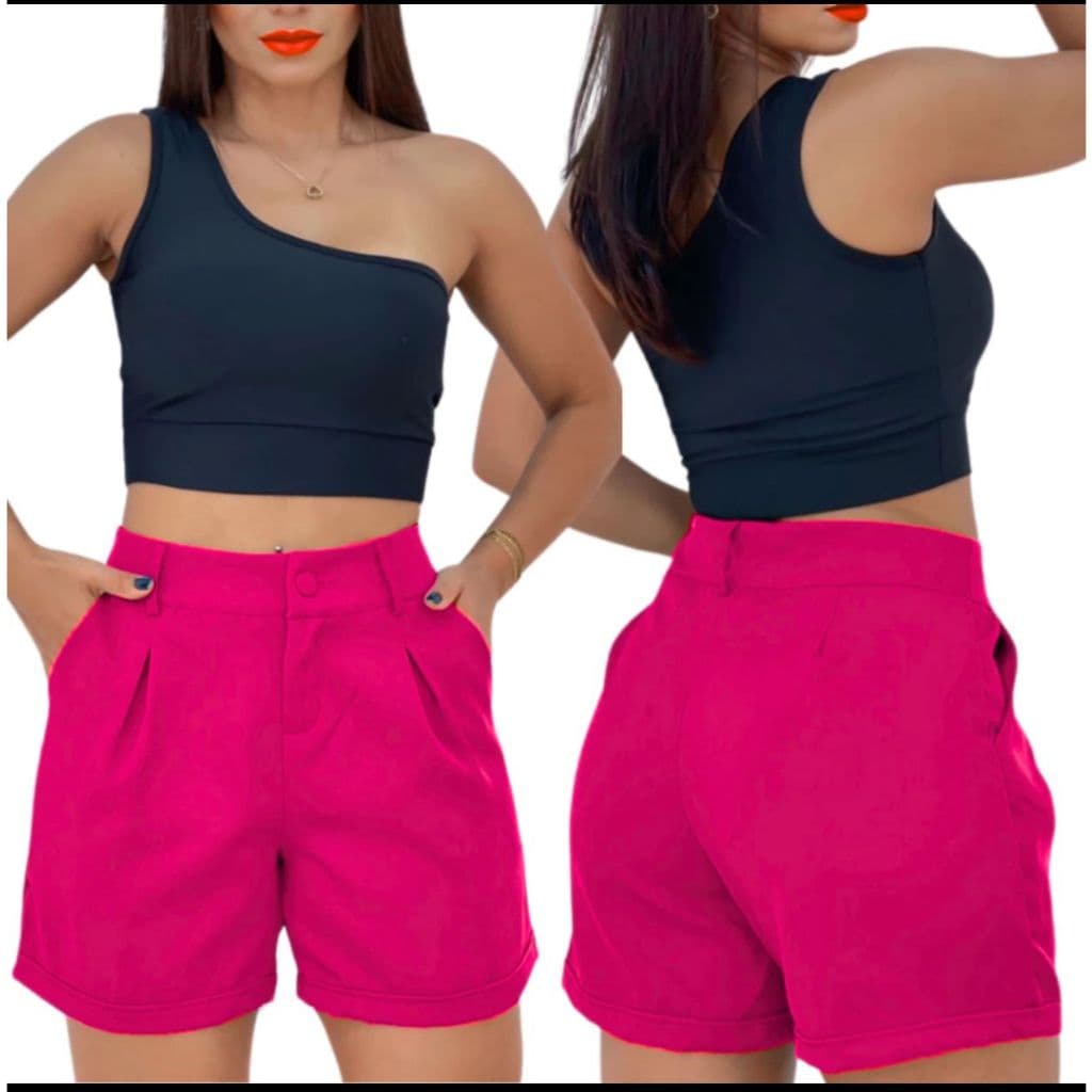 Shorts Meia Coxa Cintura Alta com Bolso Bermuda Social