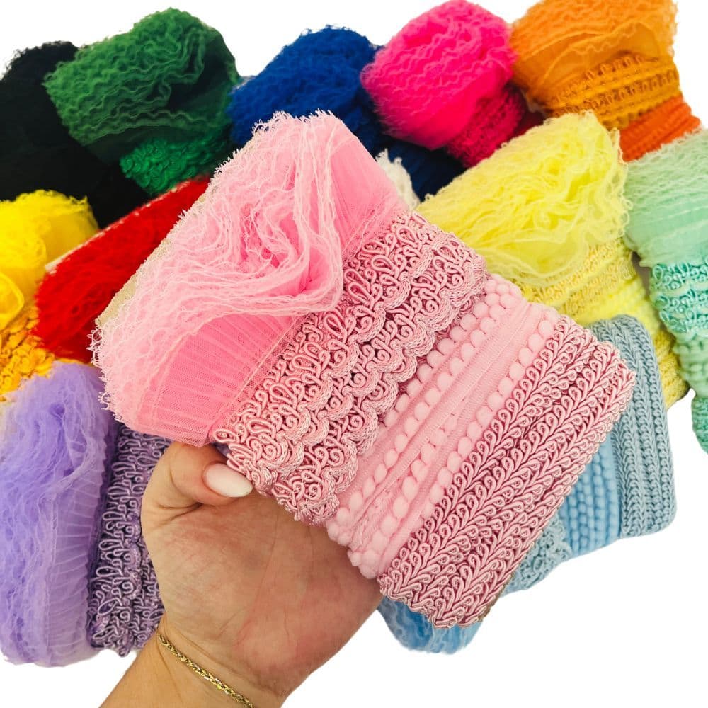 Kit 20 metros Passamanaria Fita Mini Pompom Renda Jabot Artesanato Patchwork Personalizado Luxo
