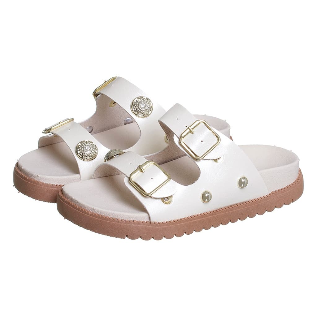 Chinelo Papete Feminina Mãe e Filha 28 ao 39 Off White com Fivela Kidstep