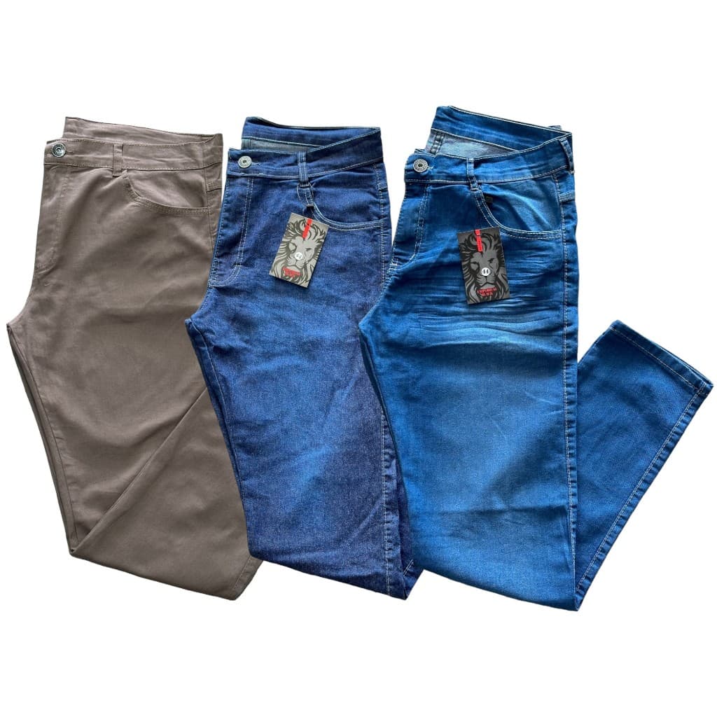 Kit com 3 calças jeans masculina em algodao elastano slim varias cores promoção