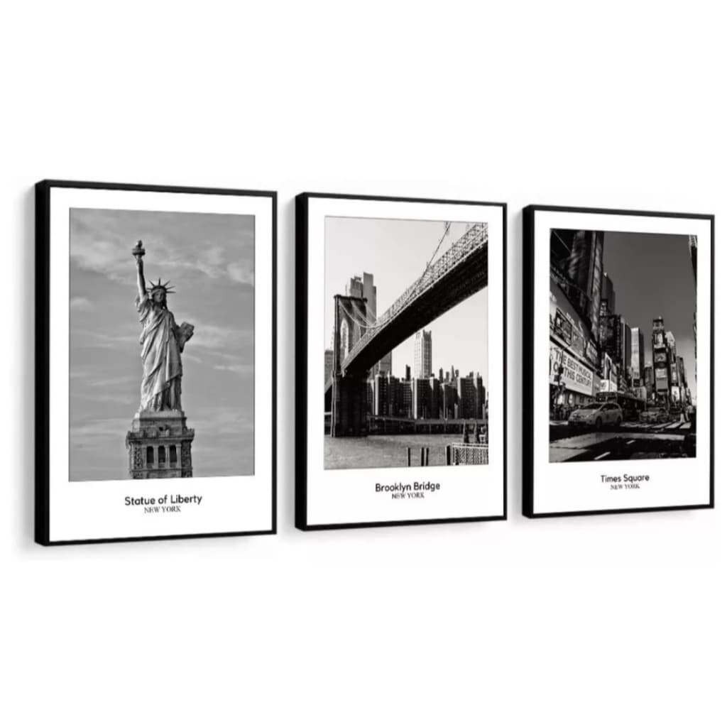 Kit 3 Peças Quadro Decorativo  Cidade New York Preto E Branco Sala Quarto Escritório