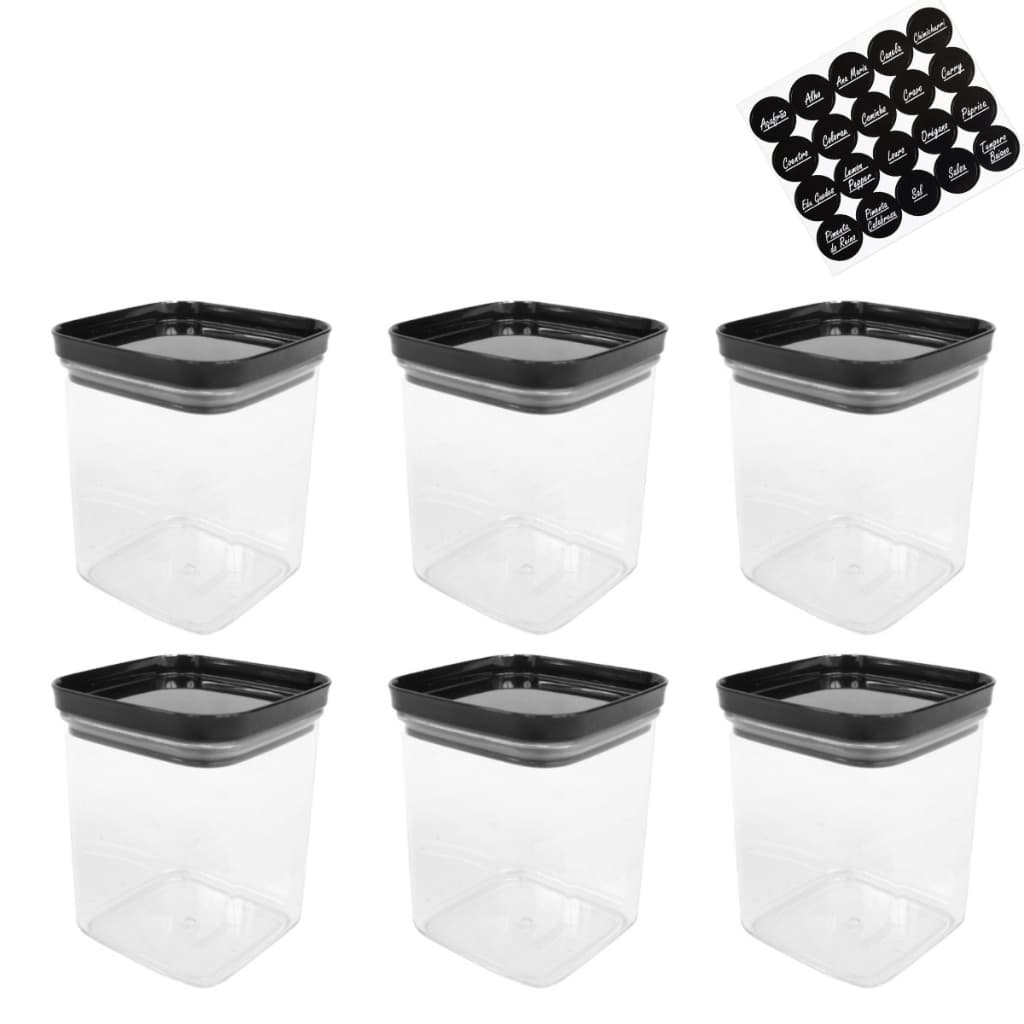 Kit 6 Potes Multiuso Empilhável Acrílico Hermético Tampa Preta - 300ML