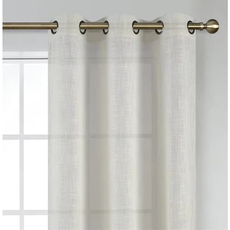 cortina gaze de linho voil flamê para varão branco e palha off white