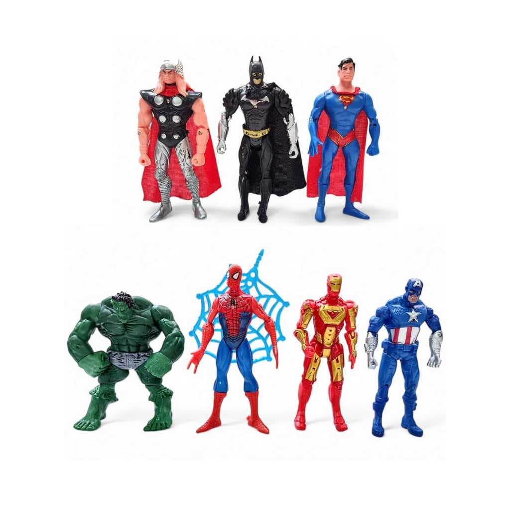 Kit C/7 Bonecos Herois Articulados 15cm Principais Coleção Completa