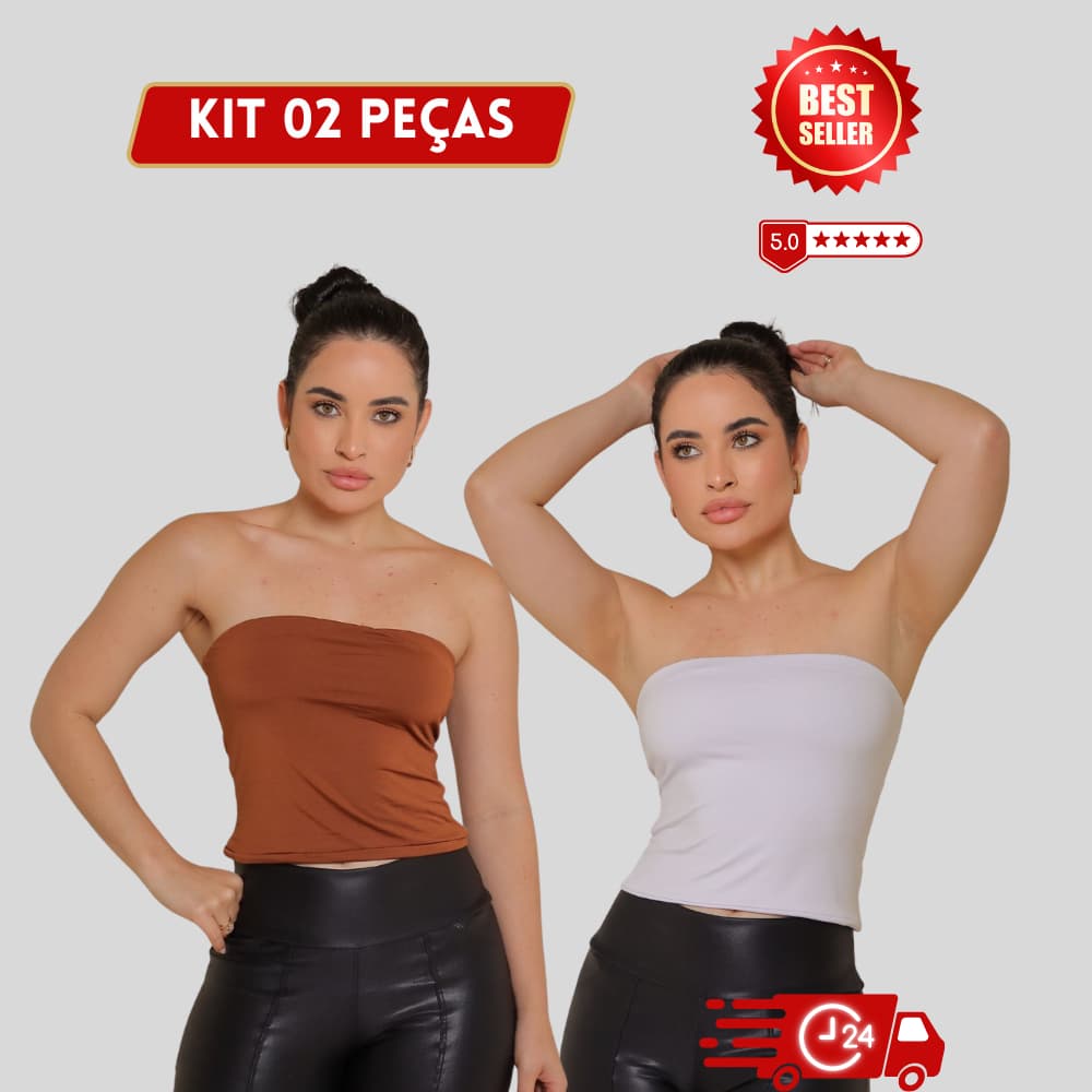 KIt 2 Croppeds Top Tube Tomara que Caia Feminino Faixa Tecido Duplo Suplex