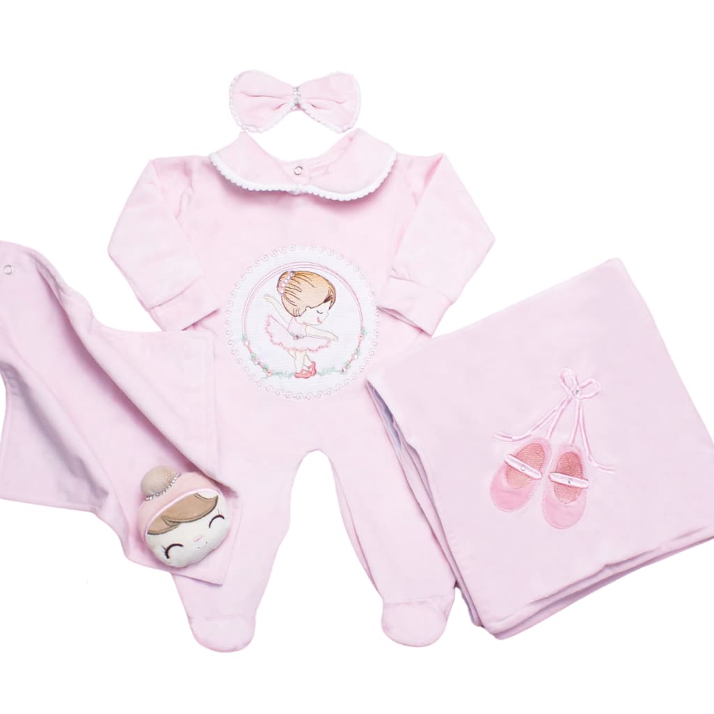 Saída Maternidade Menina Bailarina Rosa Quentinho Roupas de Bebê com Bordado Lindo Plush Confortável