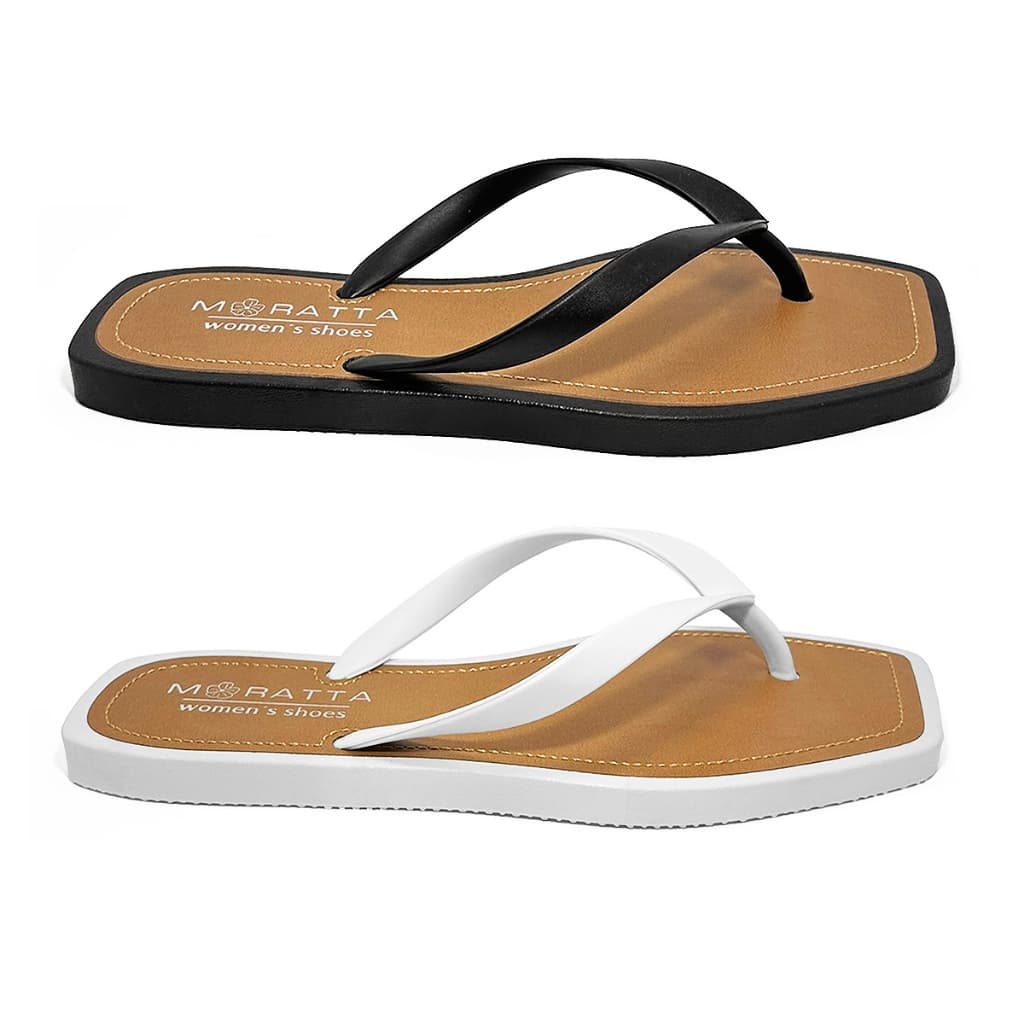 Kit 2 Pares Chinelo Quadrado Feminino Bicolor Casual Macio Verão 2024