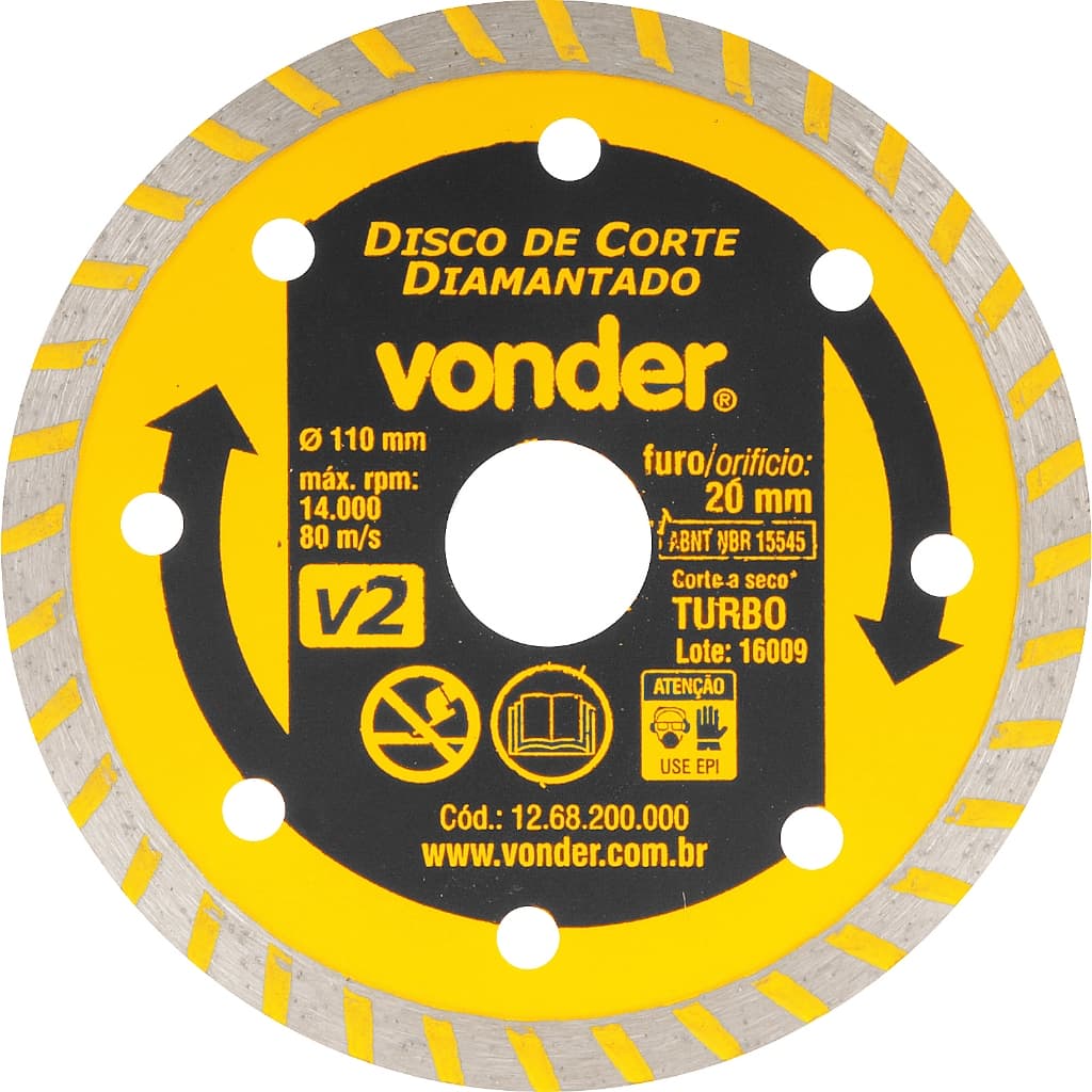 Disco de corte diamantado para mármore, granito, concreto, tijolo, telhas, alvenaria e pedras, 110 mm, furo de 20 mm