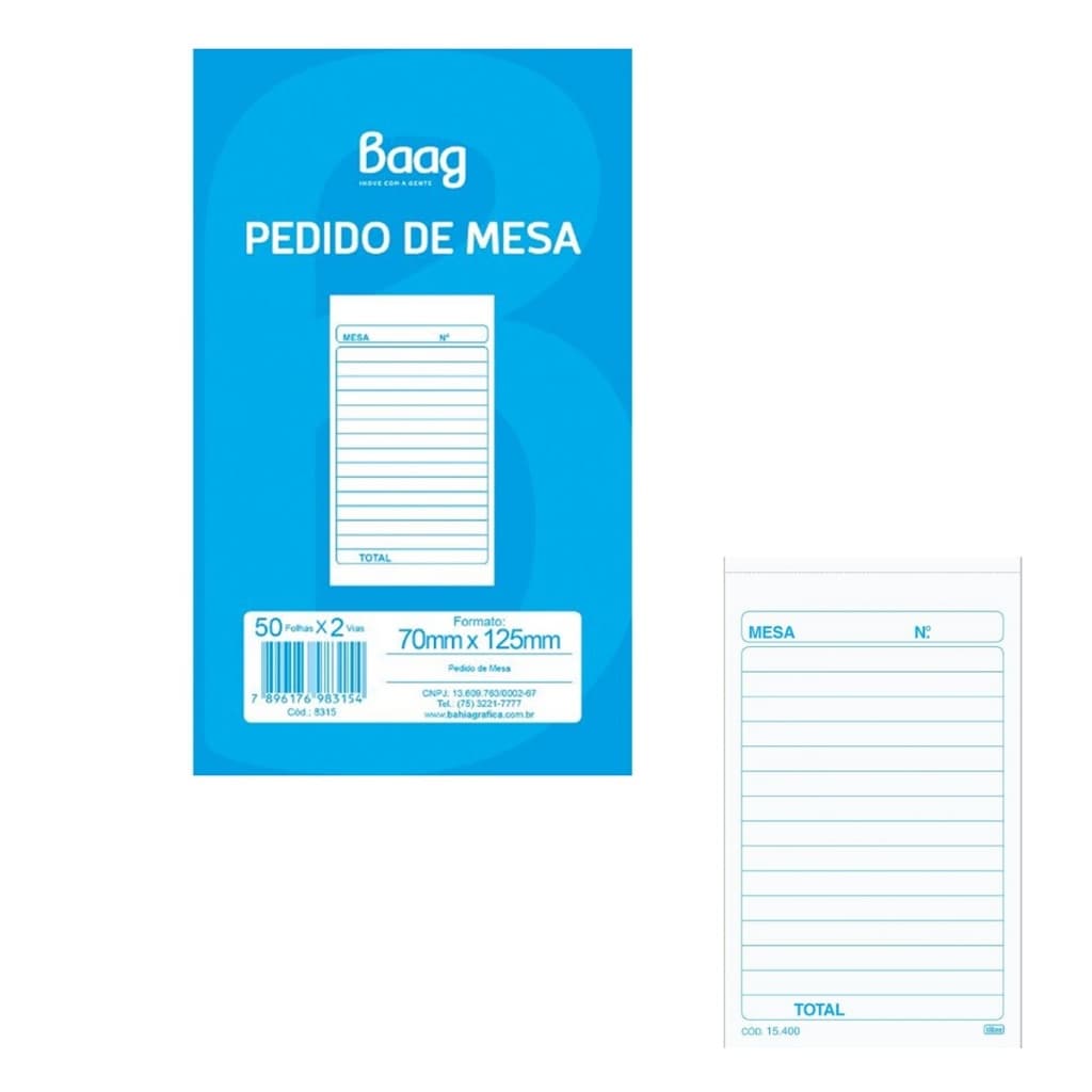 10 BLOCOS DE PEDIDO DE MESA 2 VIAS C/ CARBONO 50 FOLHAS CADA TOTAL DE 500 FOLHAS