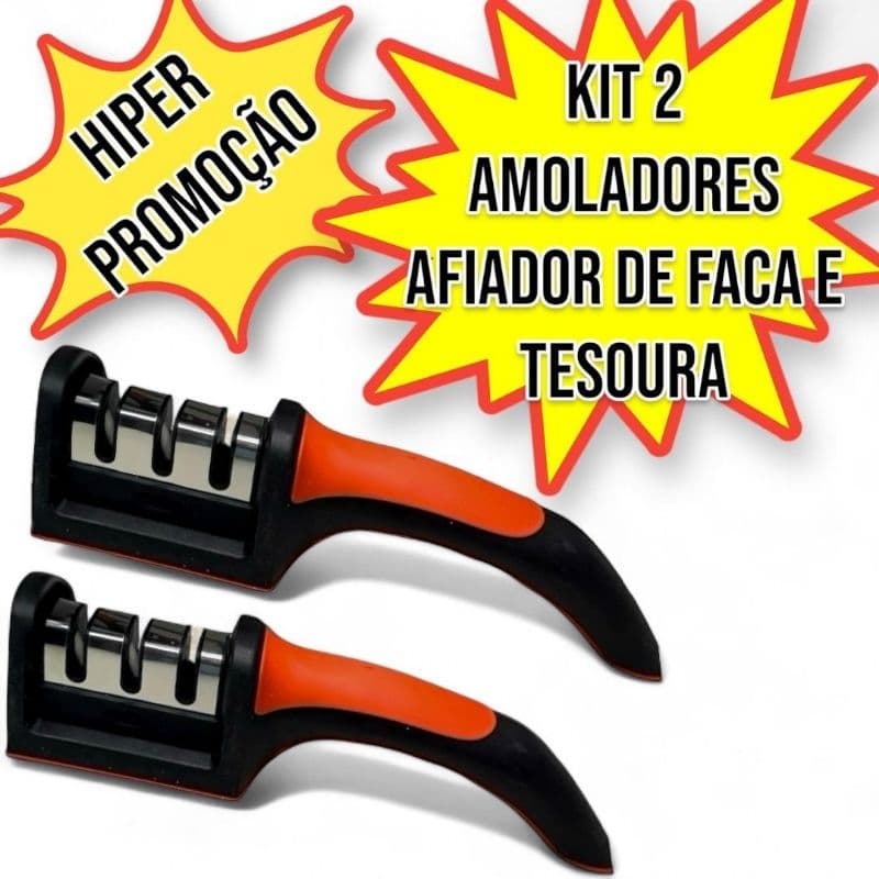 Kit 2 Unidades Amolador e Afiador Facas Tesouras Profissional Premium em Aço Inox Com 3 Níveis