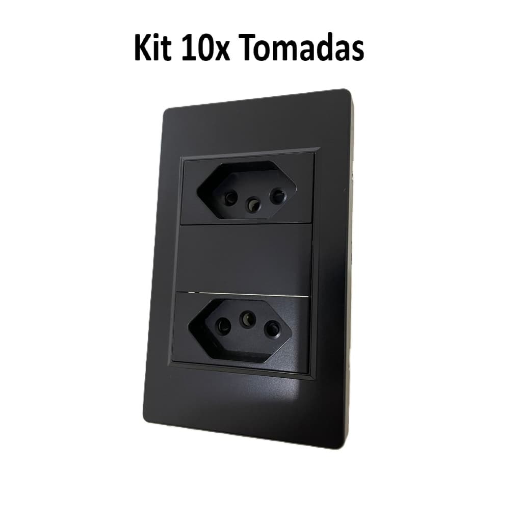 10x Tomada Padrão 4x2 Luxo Preto Fosco Black 10a