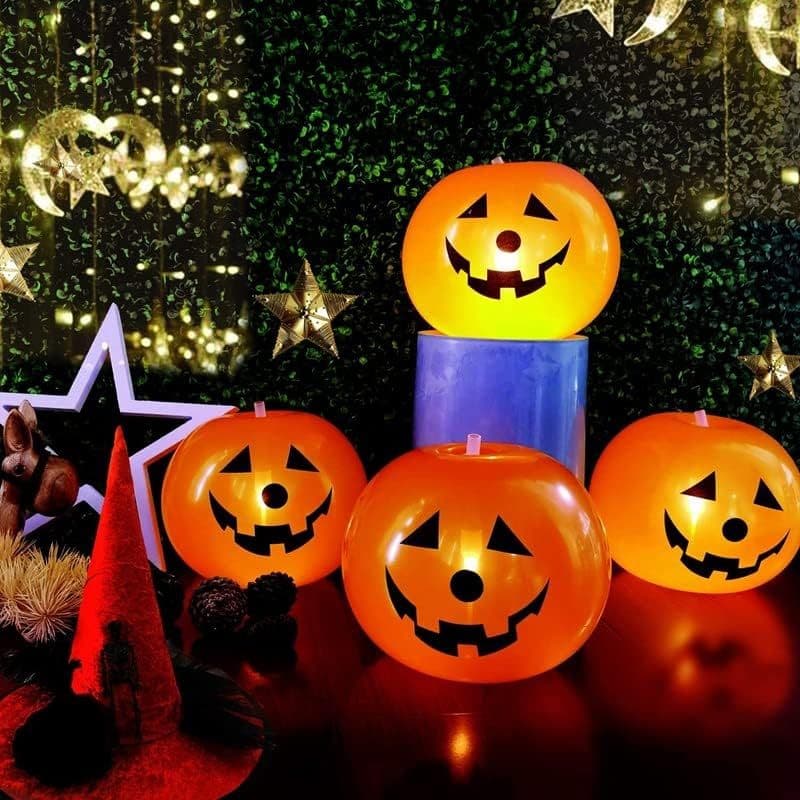 10 Balão Abobora Latex Led Halloween 17cm Festa Decoração C75018