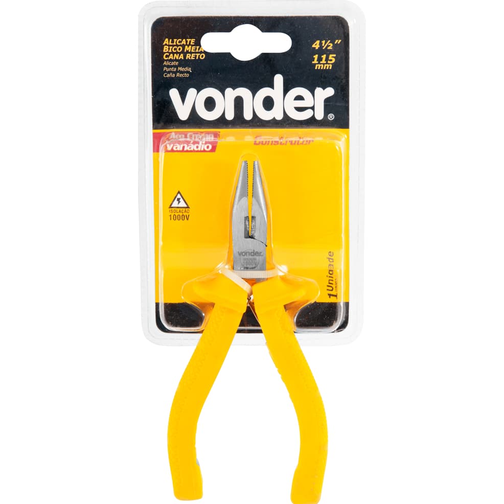 Alicate bico meia-cana reto 4.1/2", com isolação até 1.000 V, VONDER