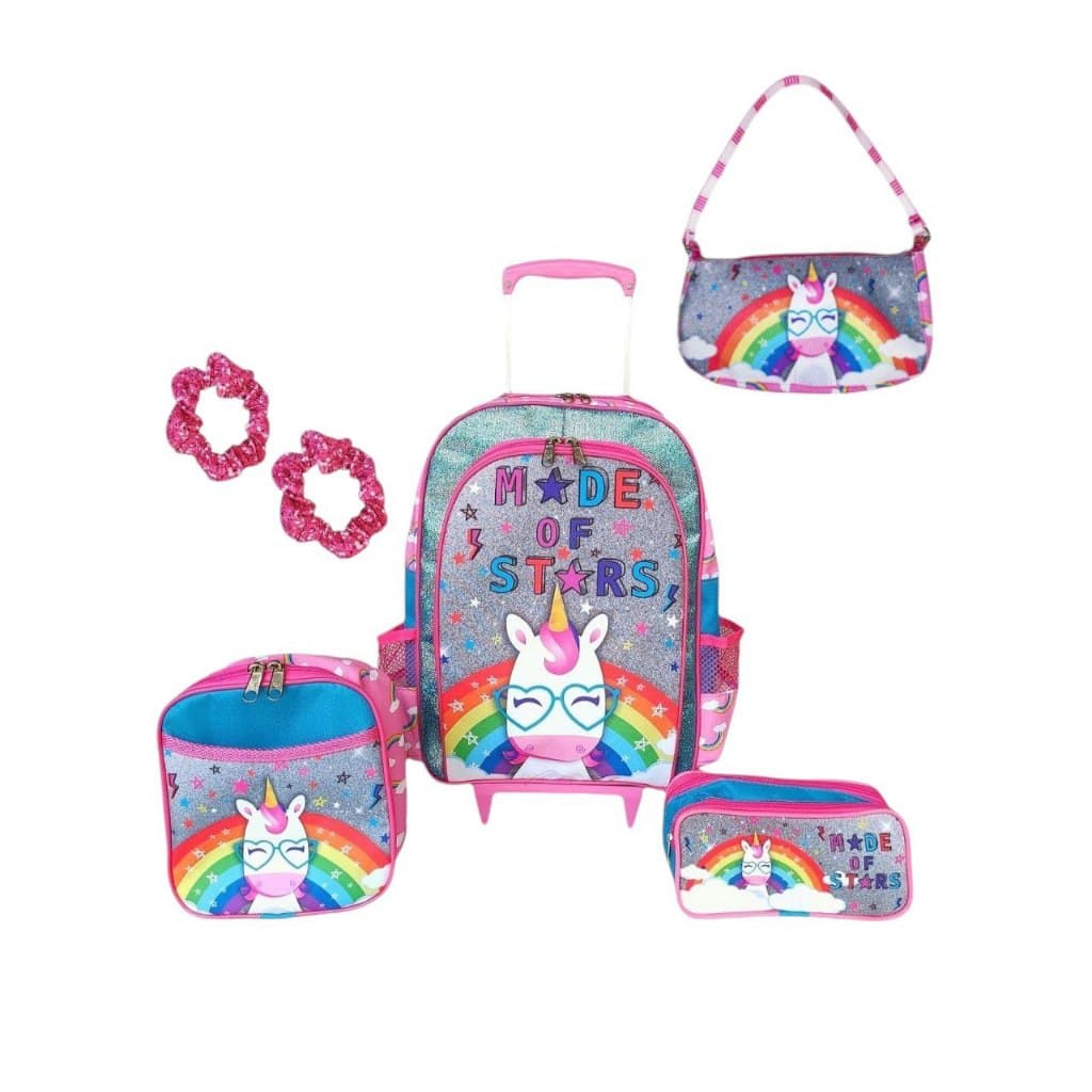 mochila de rodinhas Unicórnio infantil escolar meninas rosa lancheira térmica estojo bolsa Baguete unicórnio bolsinha de sair de passeio de ombro garotas